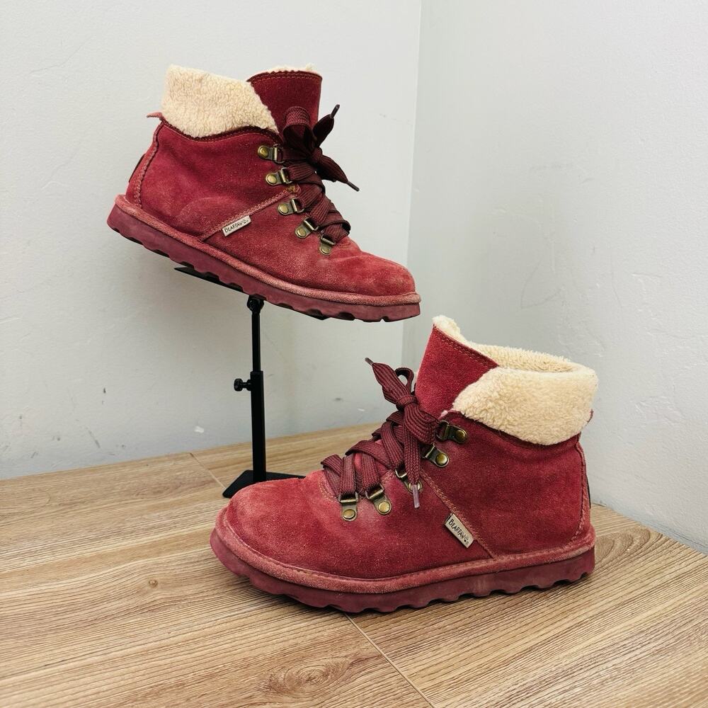 Bearpaw Marta Red Suede Fur Lined Bootie Women’s Size 9